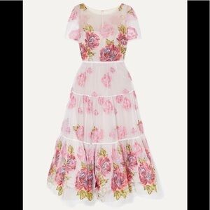 Marchesa Notte Tiered Embroidered Tulle Midi Dress